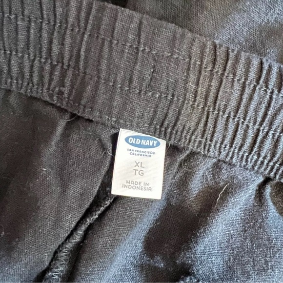Old Navy Black Linen Blend Shorts XL Elastic Waistband Drawstring Loose Fit Pant - Picture 4 of 5
